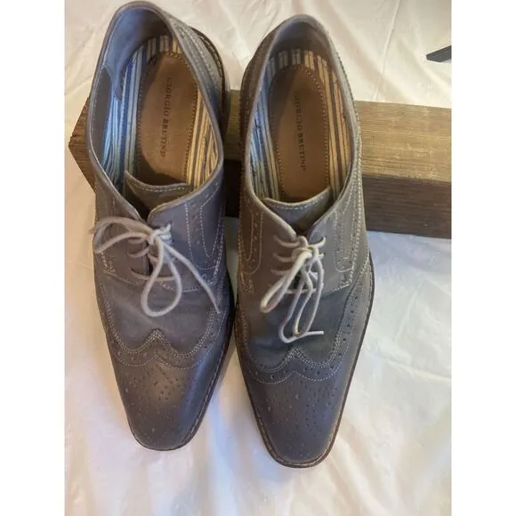 Men's‎ Giorgio Brutini  Leather Roan Wing Tip Oxfords in Gray-Size 10.5