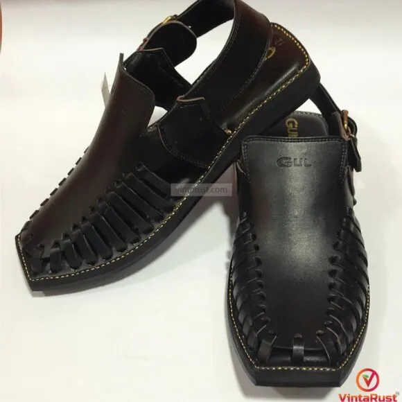 Men’s Handmade Black Peshawari Chappal, Stylish Black Leather Chappal
