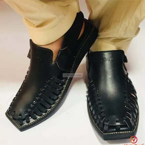 Men’s Handmade Black Peshawari Chappal, Stylish Black Leather Chappal