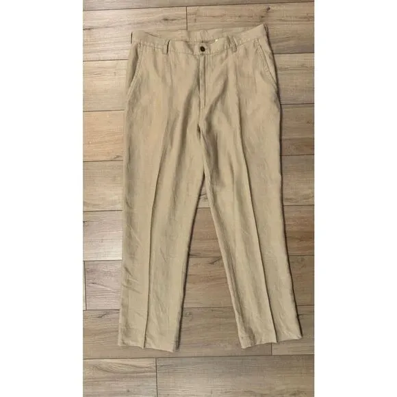 Men's Jos A Bank Traveler's Collection Pleated Dress Pants 38Wx32L 38 100% Linen