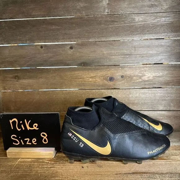 Mens Nike iD Phantom VSN Pro DF FG‎ Black Soccer Cleats Shoes Size 8 M GUC