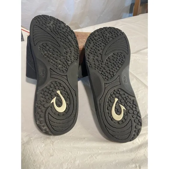 Men's Olukai Nalu Slide Sandals- All Black Adjustable Strap-Size 13-Very Nice