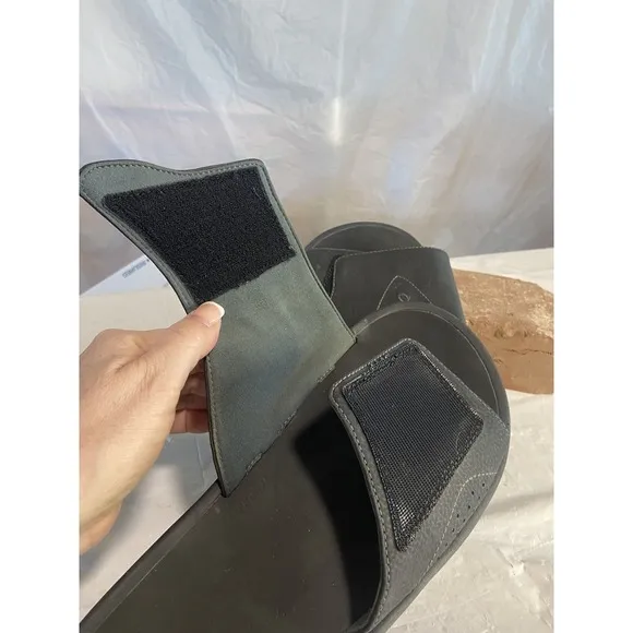Men's Olukai Nalu Slide Sandals- All Black Adjustable Strap-Size 13-Very Nice