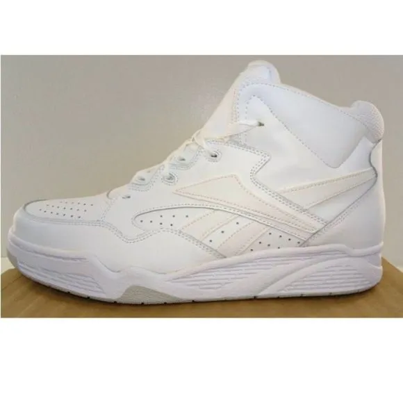 Men's REEBOK BB4600 Mid Basketball Shoes White Leather Gray Size 6.5 &amp; Size 14