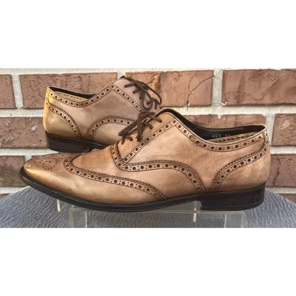 Men's To Boot New York Brown Leather Brogue Wingtip Made in Italy Shoes Size 10
