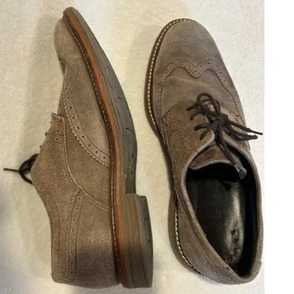 MEPHISTO Tan Light Brown Suede Wingtip Brogue Oxfords Dress Shoes Casual Men's 9