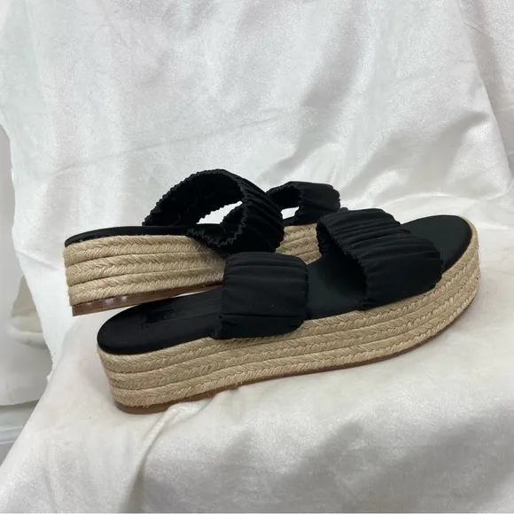 Mercedes Castillo black Satin scrunch Espadrilles platform sandals. Size 7