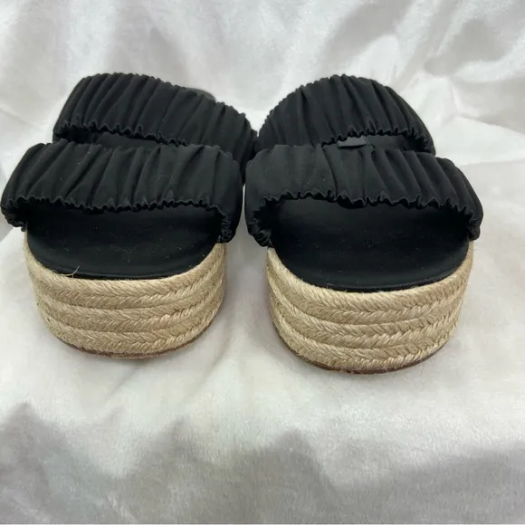 Mercedes Castillo black Satin scrunch Espadrilles platform sandals. Size 7