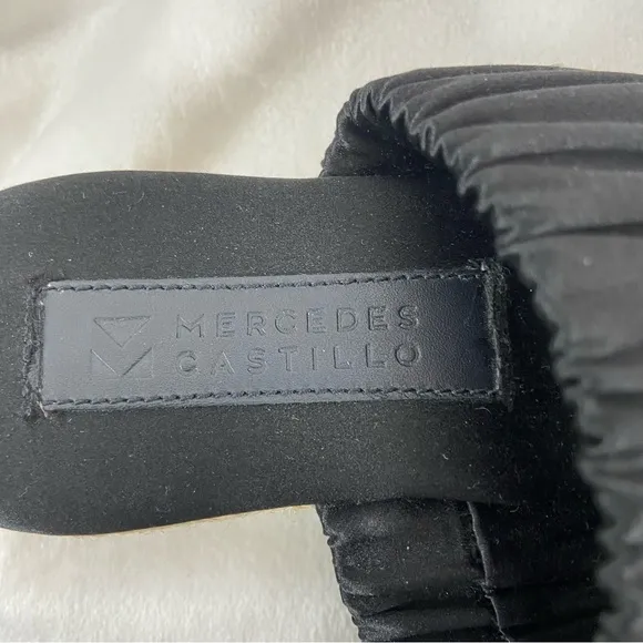 Mercedes Castillo black Satin scrunch Espadrilles platform sandals. Size 7