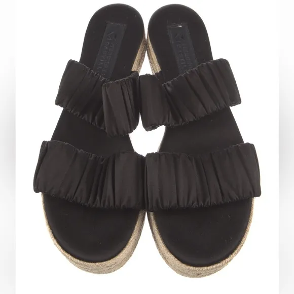 Mercedes Castillo black Satin scrunch Espadrilles platform sandals. Size 7