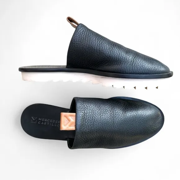 Mercedes Castillo Teah Black Leather Mules Shoes LugSole Minimalist Quiet Luxury
