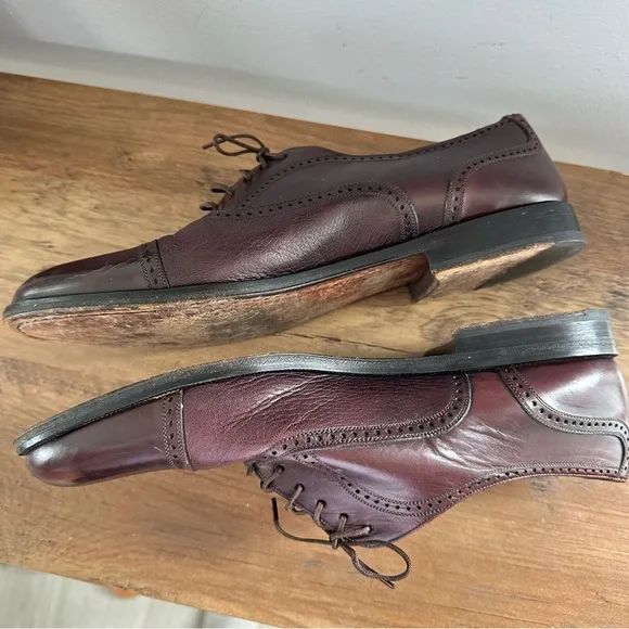 Mezlan Florence Mens Coffee Brown Leather Pebbled Cap Toe Oxford Shoes US 10