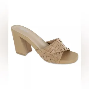 Mia Women's Minna Square Toe Sandals Block Heel Neutral Nude‎ Size 8.5 Mules