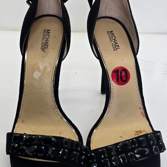 Michael Kors Black Suede Platform Sandals Stiletto Heels Ankle Strap Women's 10M