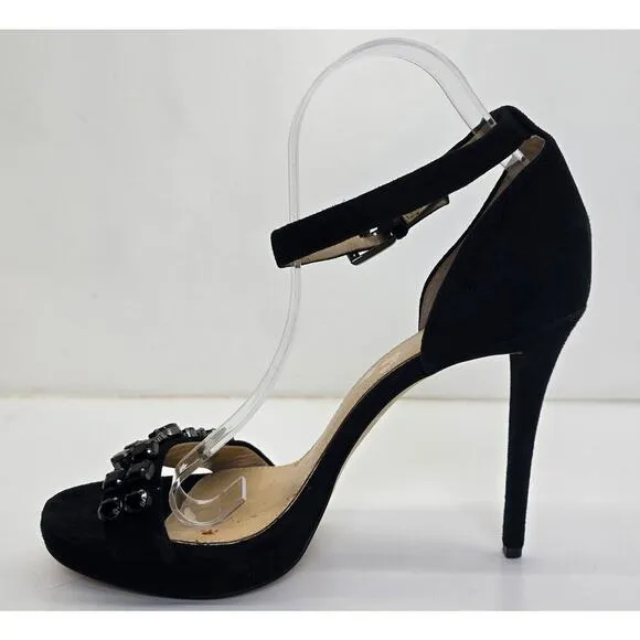 Michael Kors Black Suede Platform Sandals Stiletto Heels Ankle Strap Women's 10M