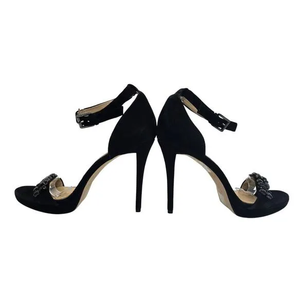 Michael Kors Black Suede Platform Sandals Stiletto Heels Ankle Strap Women's 10M