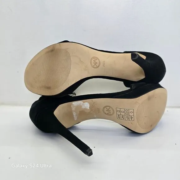 Michael Kors Black Suede Platform Sandals Stiletto Heels Ankle Strap Women's 10M