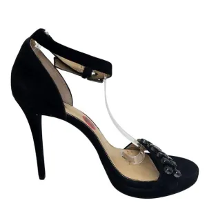 Michael Kors Black Suede Platform Sandals Stiletto Heels Ankle Strap Women's 10M