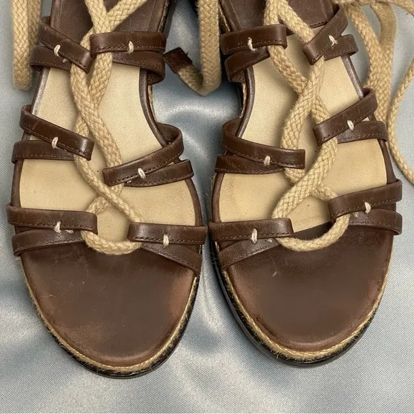 Michael Kors Brown Beige Platform Flatform Lace Up Sandals - Size 7.5, EU 37.5