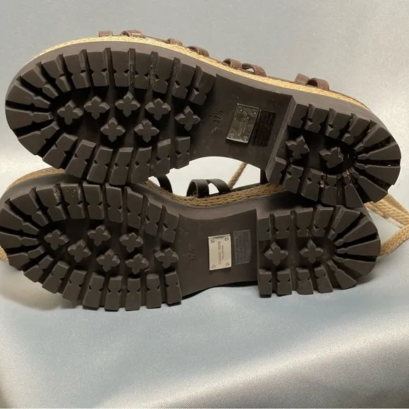 Michael Kors Brown Beige Platform Flatform Lace Up Sandals - Size 7.5, EU 37.5