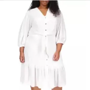 Michael Kors Button Front Dress in White with Tie at Waist - 1X - New