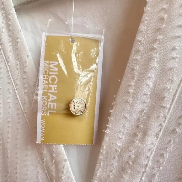 Michael Kors Button Front Dress in White with Tie at Waist - 1X - New
