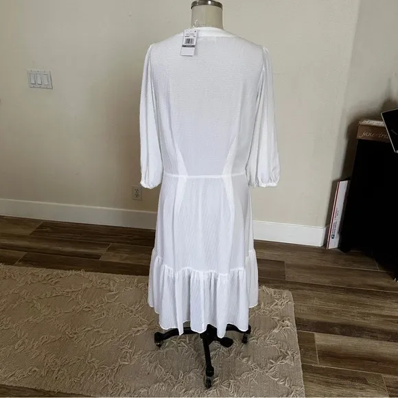 Michael Kors Button Front Dress in White with Tie at Waist - 1X - New