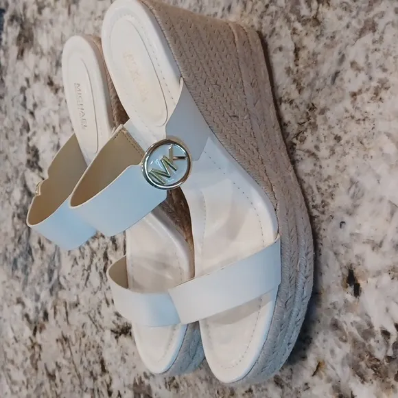Michael Kors Lucinda Vachetta Leather Epadrille Wedge Sandals, White Leather 10