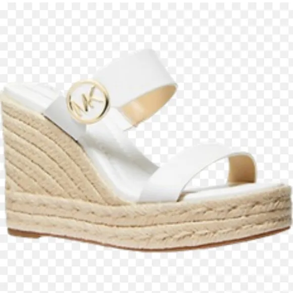 Michael Kors Lucinda Vachetta Leather Epadrille Wedge Sandals, White Leather 10