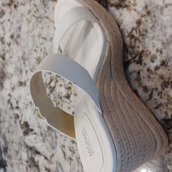 Michael Kors Lucinda Vachetta Leather Epadrille Wedge Sandals, White Leather 10