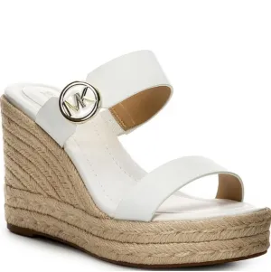Michael Kors Lucinda Vachetta Leather Epadrille Wedge Sandals, White Leather 10