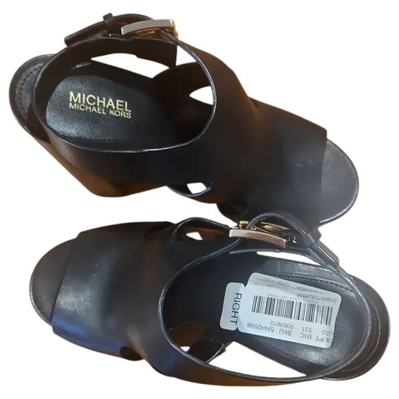 Michael Kors Noelle Glimmer Leather Platform Block Heels Sandals