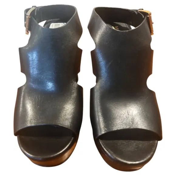 Michael Kors Noelle Glimmer Leather Platform Block Heels Sandals