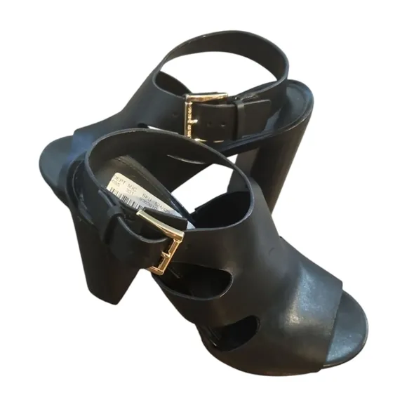 Michael Kors Noelle Glimmer Leather Platform Block Heels Sandals