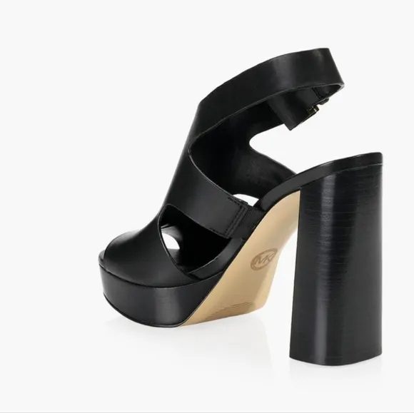 Michael Kors Noelle Glimmer Leather Platform Block Heels Sandals