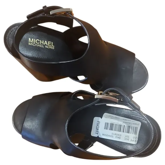 Michael Kors Noelle Glimmer Leather Platform Block Heels Sandals