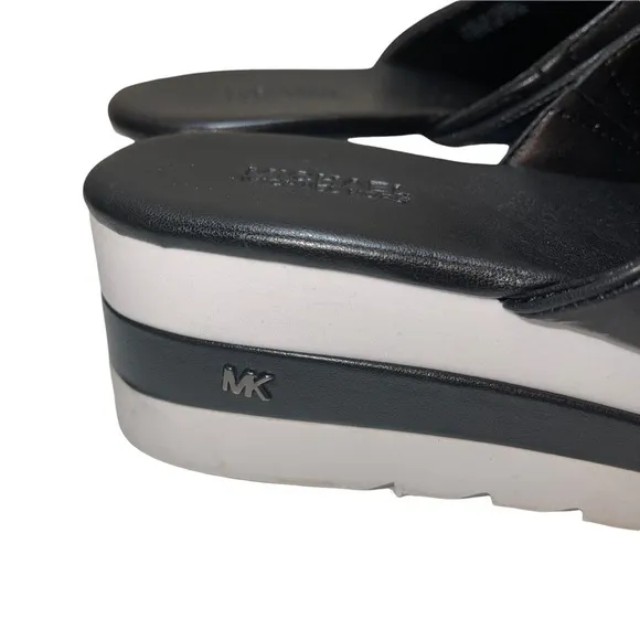 Michael Kors Pippa Black Leather Platform Sandals Size 5.5