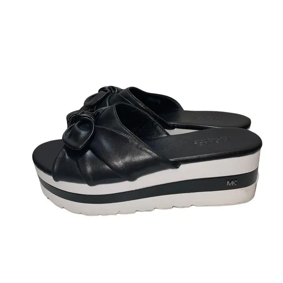 Michael Kors Pippa Black Leather Platform Sandals Size 5.5