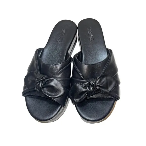 Michael Kors Pippa Black Leather Platform Sandals Size 5.5