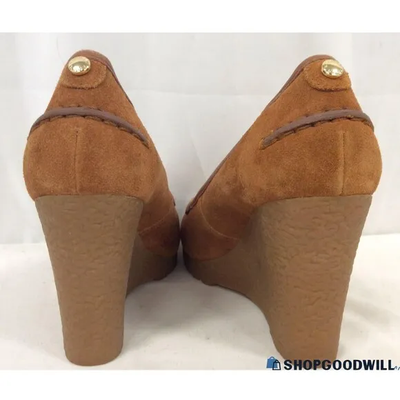 Michael Kors Shoes Sz. 5.5 Rory Platform Wedge Loafer Walnut Suede Leather
