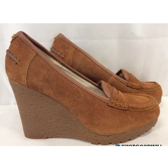 Michael Kors Shoes Sz. 5.5 Rory Platform Wedge Loafer Walnut Suede Leather