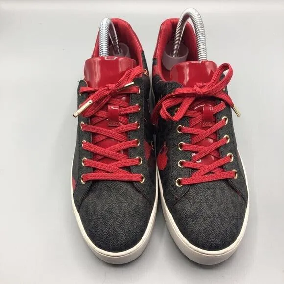 Michael Kors Shoes Womens 8 Mini MK Logo Sneakers Black Red Dancing Ladies