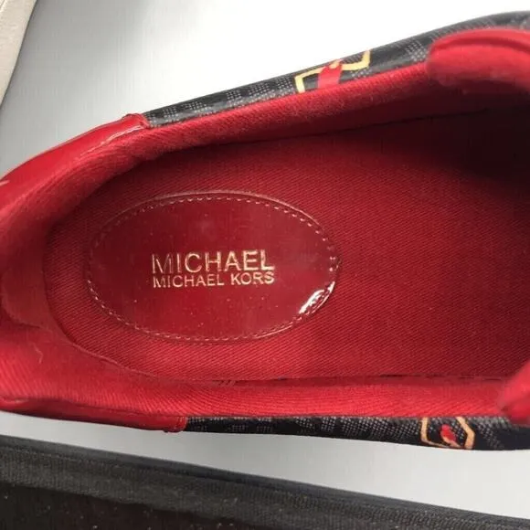 Michael Kors Shoes Womens 8 Mini MK Logo Sneakers Black Red Dancing Ladies
