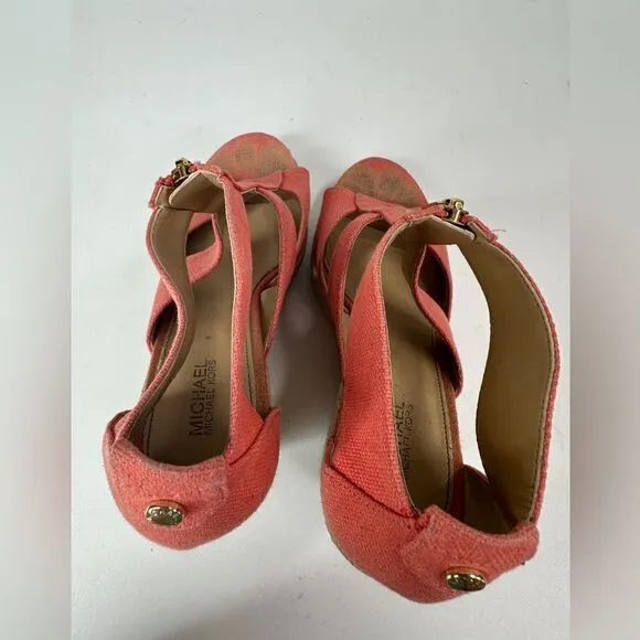 Michael‎ Kors Shoes Women's 8 Wedge Sandal 4&quot; Heel Zipper Espadrille Orange