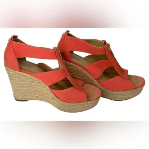 Michael‎ Kors Shoes Women's 8 Wedge Sandal 4&quot; Heel Zipper Espadrille Orange