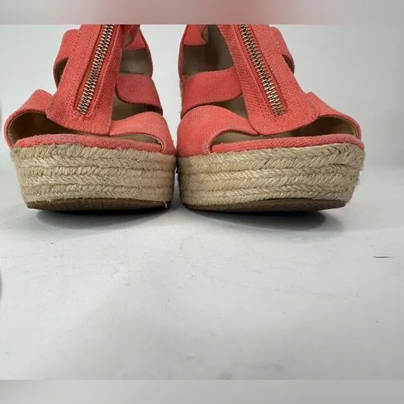 Michael‎ Kors Shoes Women's 8 Wedge Sandal 4&quot; Heel Zipper Espadrille Orange