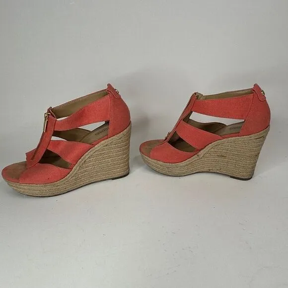Michael‎ Kors Shoes Women's 8 Wedge Sandal 4&quot; Heel Zipper Espadrille Orange