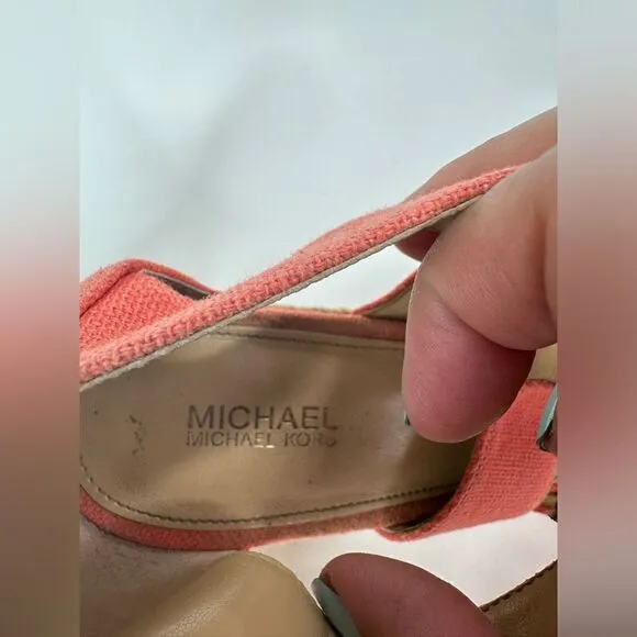 Michael‎ Kors Shoes Women's 8 Wedge Sandal 4&quot; Heel Zipper Espadrille Orange