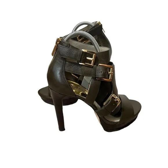 Michael Kors Size 7 Lucinda Back Zip Green Platform Sandals