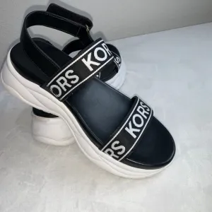 Michael kors wedge strap black white logo sandals size 10 new no box